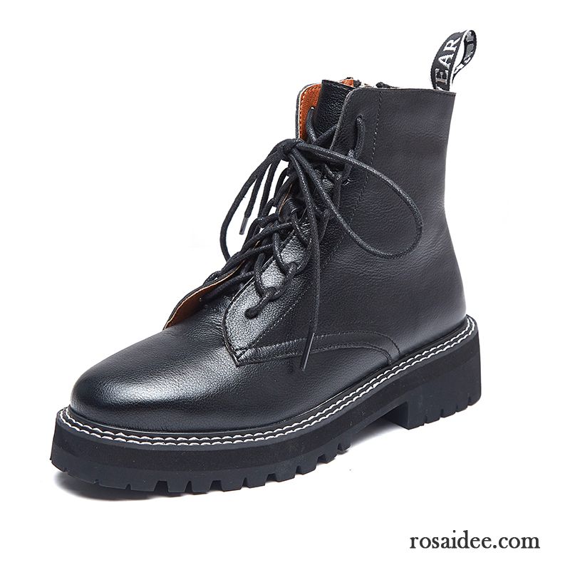 Stiefel Damen Neue England Langschaft Martin Stiehlt Dick Echtleder Schwarz