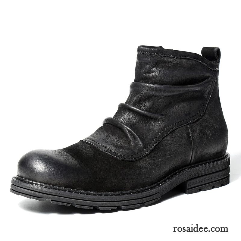 Stiefel Herren Hohe Martin Stiehlt Mode Sommer Echtleder Casual Schwarz