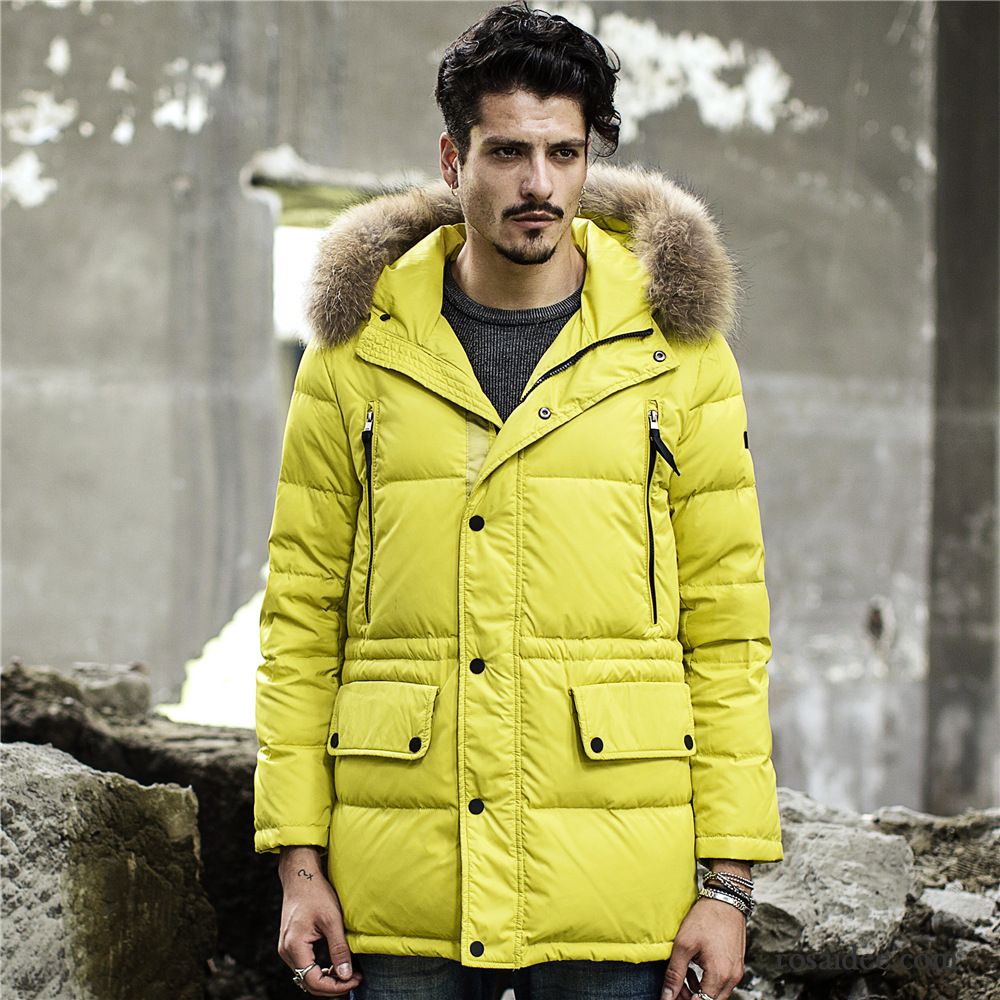 Superleichte Daunenjacke Herren Daunenjacke Warme Neu Langer Abschnitt Herren Überzieher Großer Pelzkragen Winter Herbst Günstig