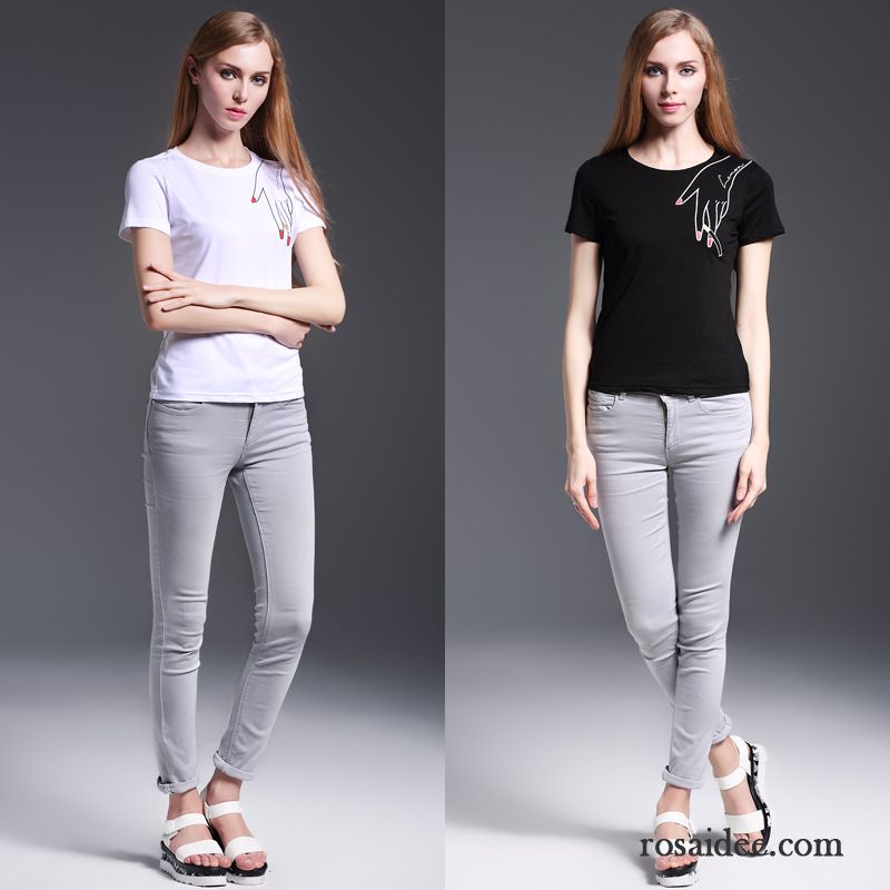 T Shirts Damen Einfarbig Sommer Rundausschnitt Trend Große Marke Drucken Feder Freizeit Allgleiches Damen Muster Dünn Baumwolle Kaufen