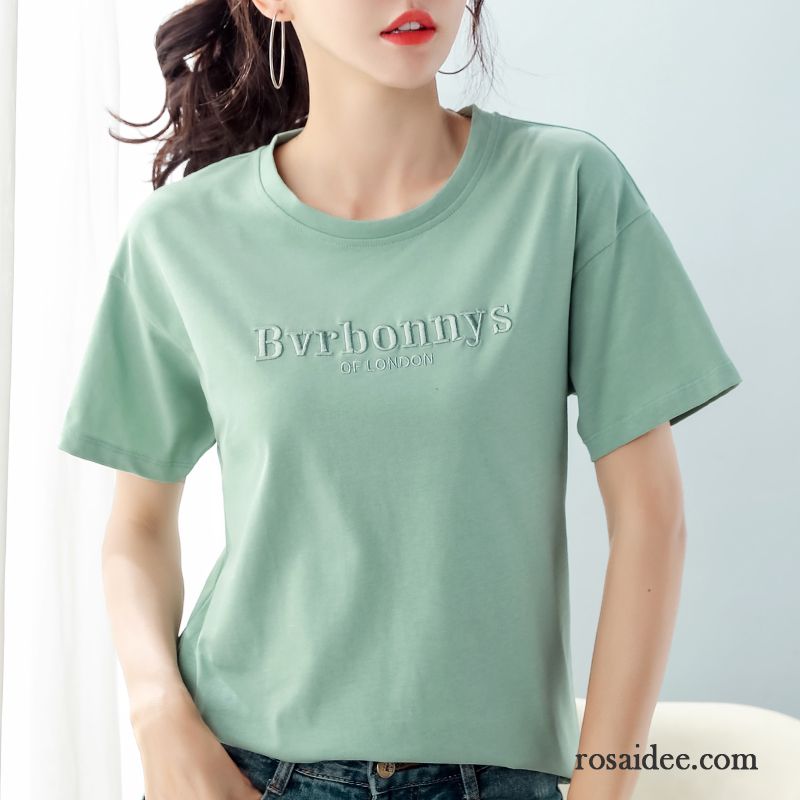 T-shirts Damen Neu Baumwolle Ultra Große Größe Rein Trend Grün Rot