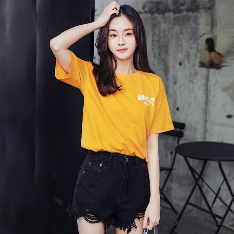 T-shirts Damen Neu Ultra Schüler Lose Sommer Trend Gelb Rot