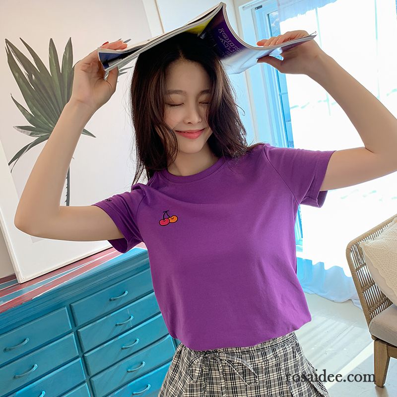 T-shirts Damen Sommer Trend Neu Allgleiches Purpur Lila