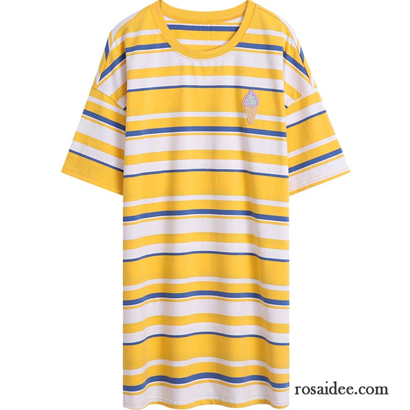 T-shirts Damen Streifen Sommer Neu Halb Ärmel Trend Mantel Gelb Rot