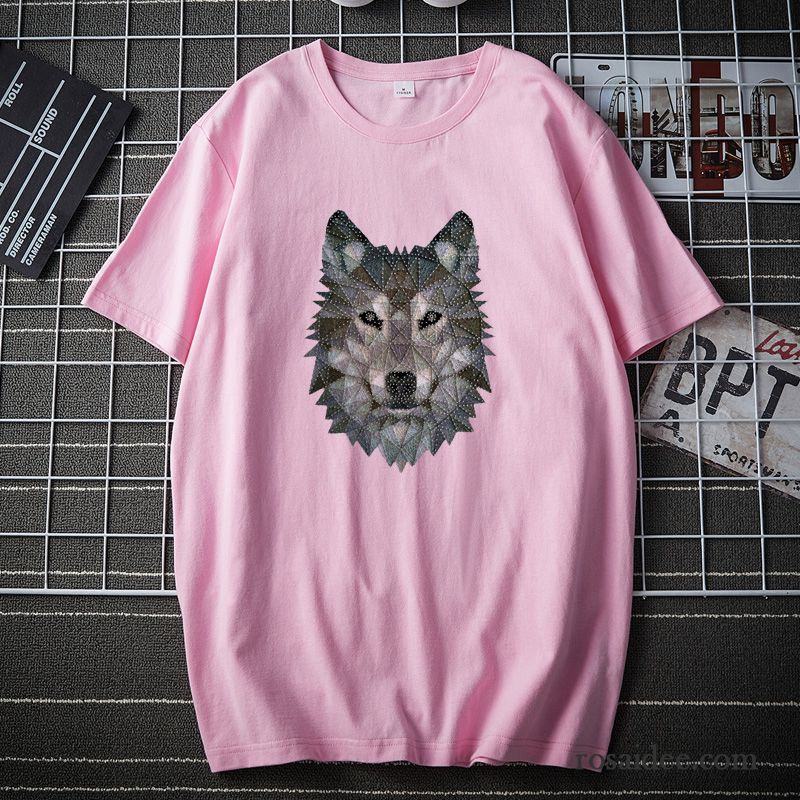 T-shirts Herren Baumwolle Rein Große Größe Sommer Lose Halb Ärmel Rosa