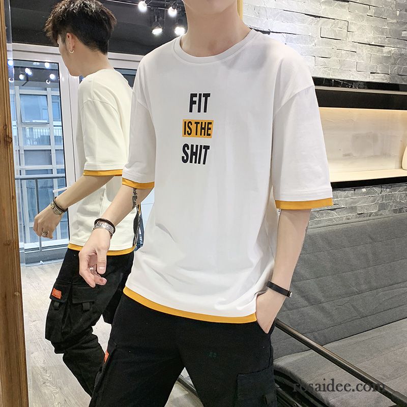 T-shirts Herren Rundhals Mantel Schlank Sommer Trend Allgleiches Weiß