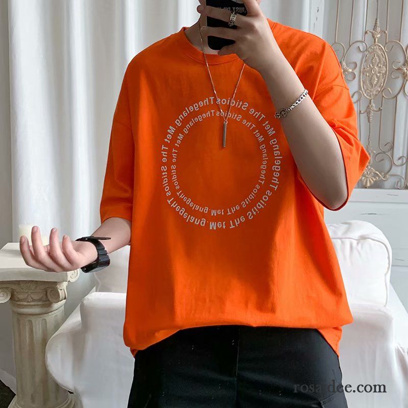 T-shirts Herren Schüler Lose Trend Allgleiches Drucken Rein Orange
