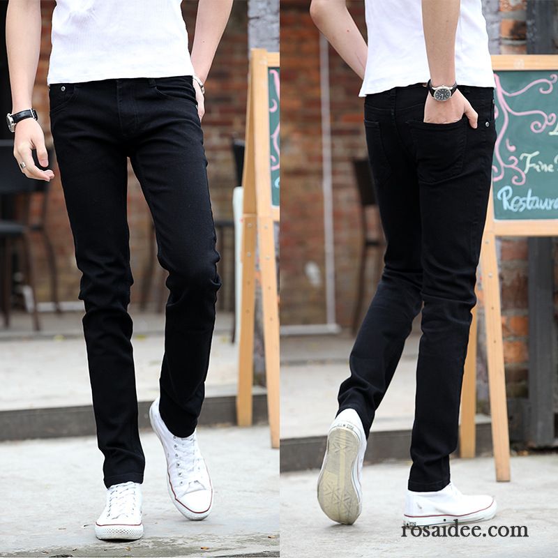 Tapered Jeans Herren Hose Elastisch Jeans Trend Dünn Herren Sommer Schwarz Schlank Rabatt