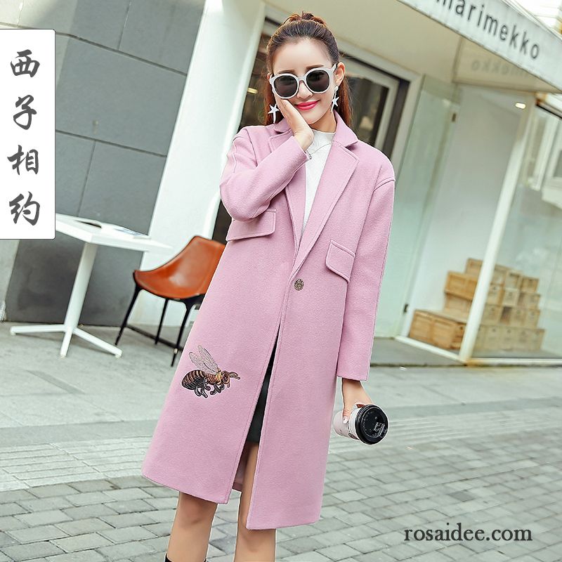 Trenchcoat Damen Braun Langer Abschnitt Schlank Wolle Stickerei Winterkleidung Damen Neu Überzieher Mäntel Trend Kaufen