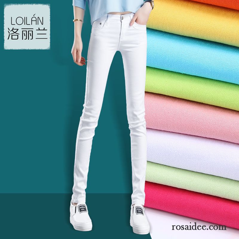 Weiß Jeans Löchern Sommer Leggings Unter Damen Herbst Bleistift Hose Freizeit Schmales Bein Süßigkeitfarben Feder Dünn Outwear Schlank Günstig