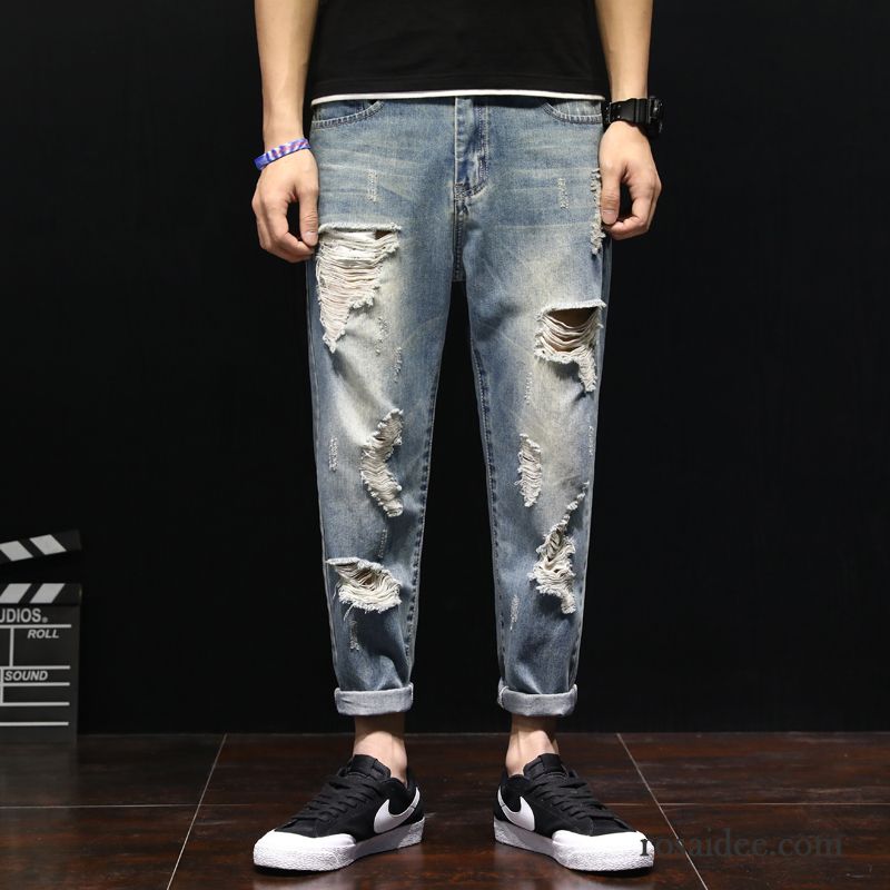 Weiße Herren Jeans Sommer Harlan Neunte Hose Löcher Hell Lose Jeans Blau Herren Trend Große Größe Kaufen