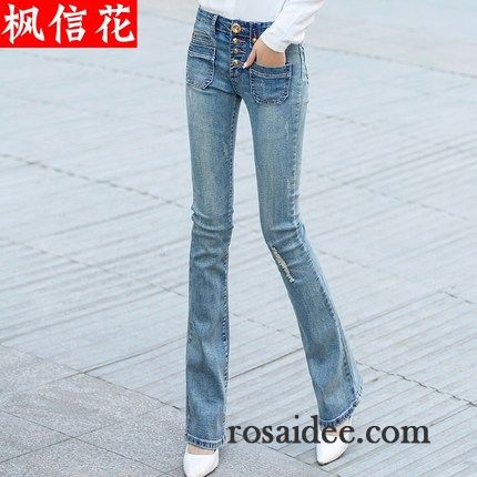 Weiße High Waist Jeans Große Größe Leicht Retro Damen Dünn Hohe Taille Ausgestellte Jeans Hose Herbst Elastisch Fest Günstig