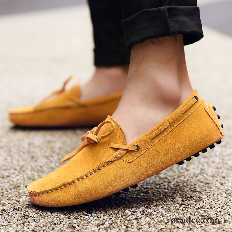 Wildleder Schuhe Herren Neue Faul Echtleder Herren Schüler Casual Trend Gelb Allgleiches Herbst Schuhe Günstig