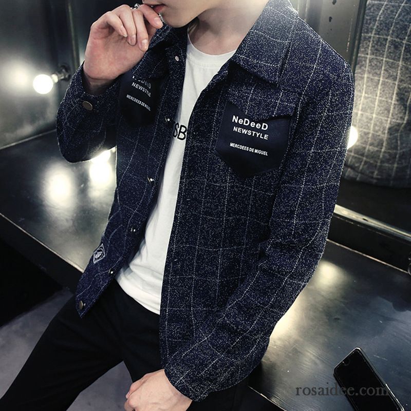 Übergangsjacke Schwarz Herren Herren Gitter Fein Mantel Freizeit Jugend Jacke Herbst Überzieher Winter Gemütlich Kaufen